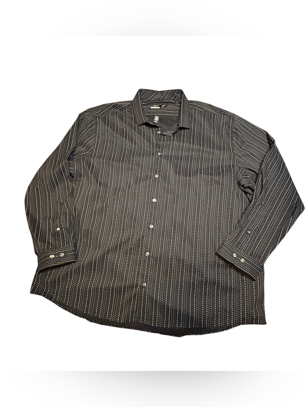 jf j.ferrar Black Dot-Pattern Long-Sleeve Dress Shirt